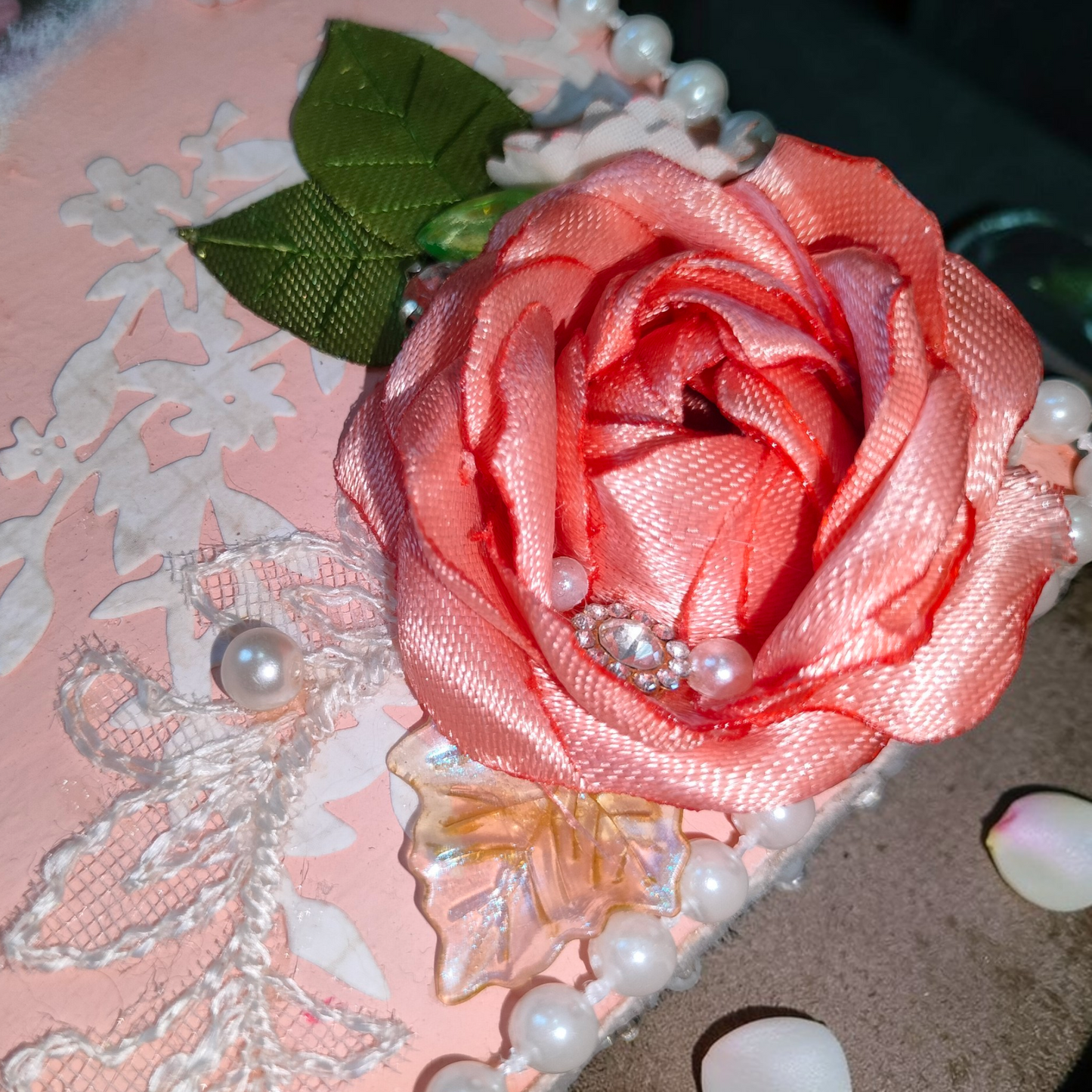 Vintage Peony and Rose Pearl Shabby Chic Vanity Trunk