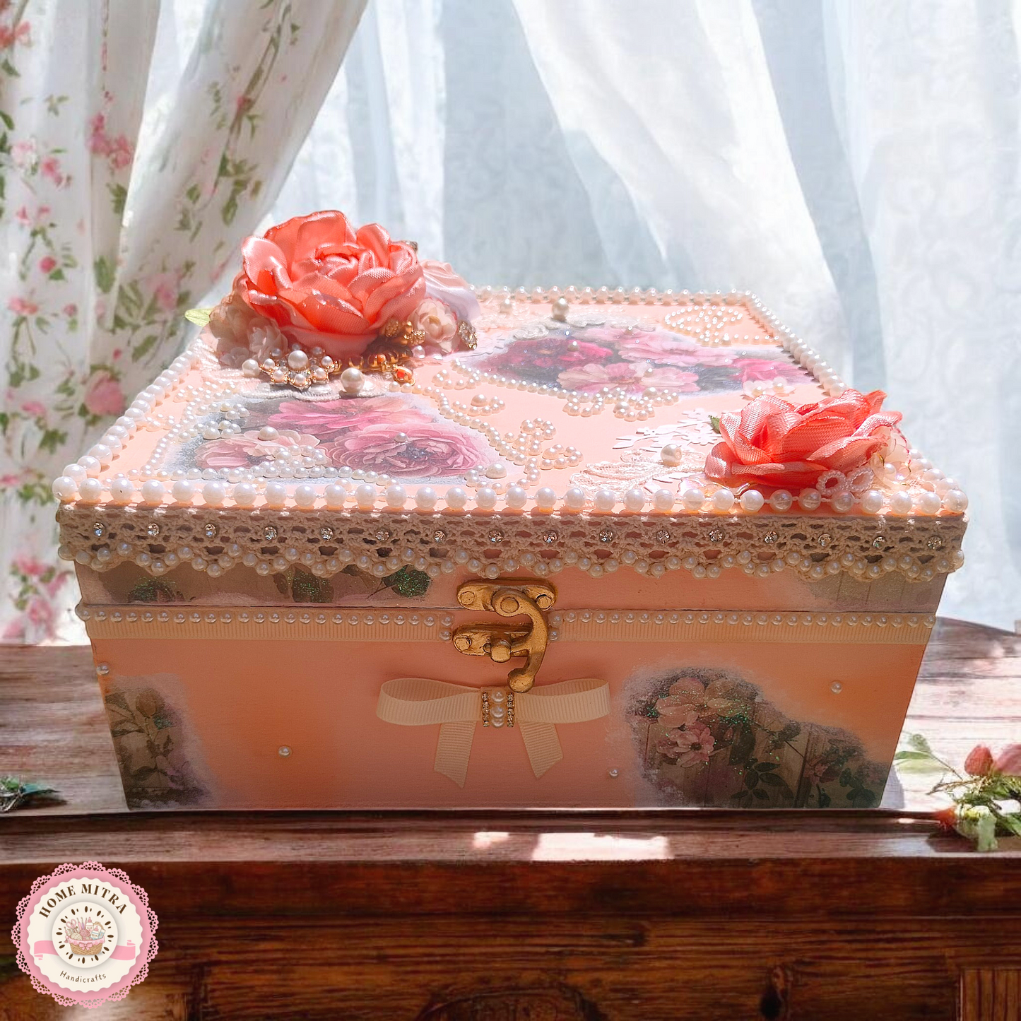 Vintage Peony and Rose Pearl Shabby Chic Vanity Trunk