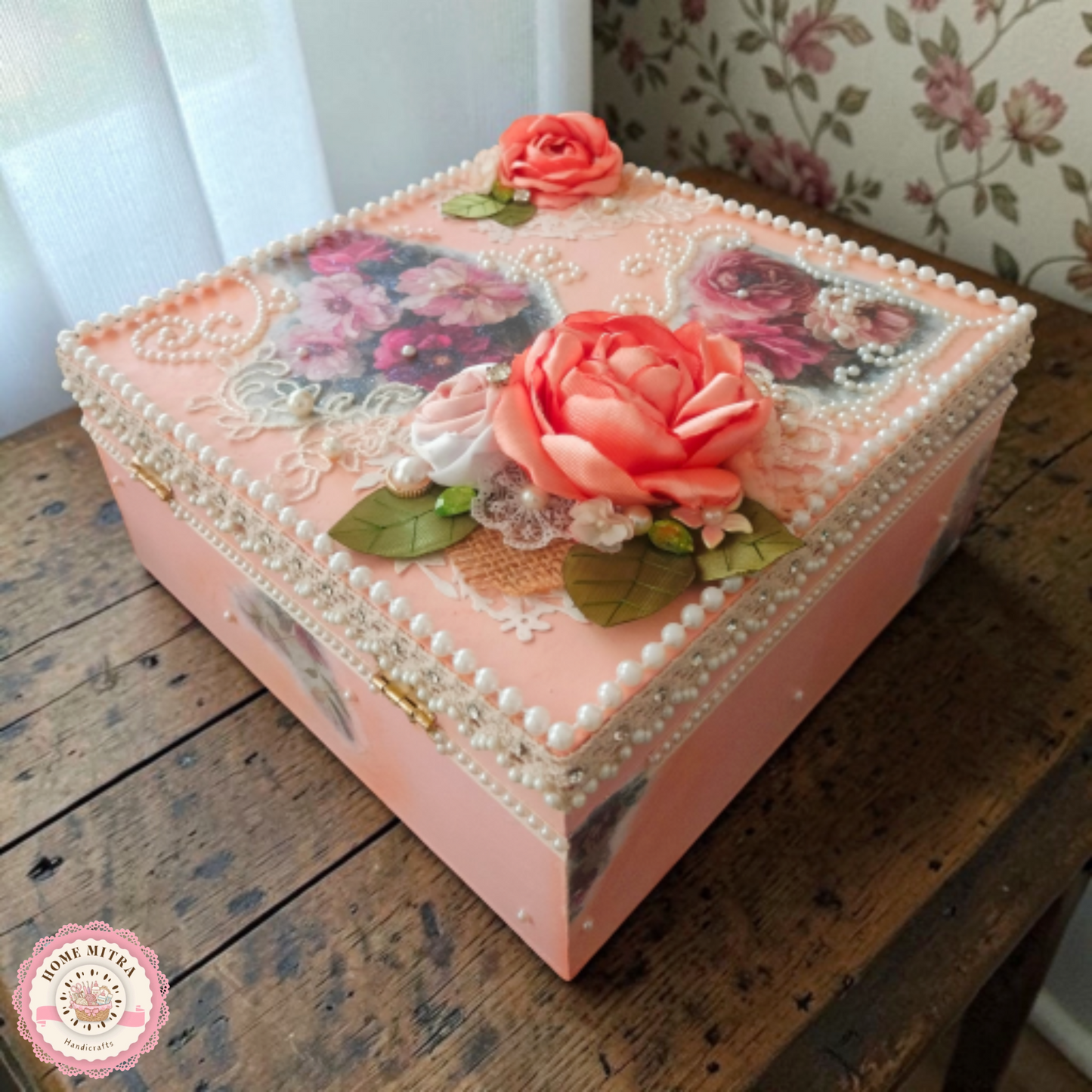 Vintage Peony and Rose Pearl Shabby Chic Vanity Trunk