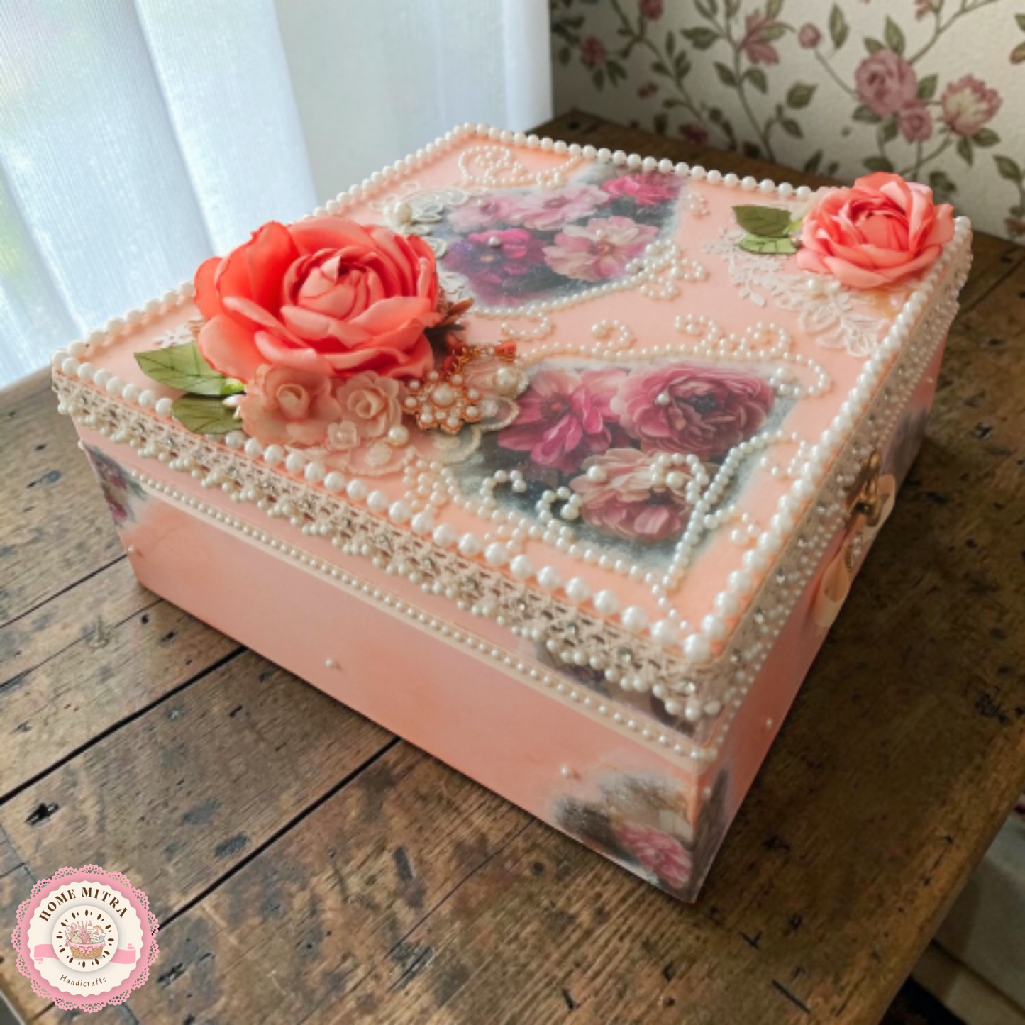 Vintage Peony and Rose Pearl Shabby Chic Vanity Trunk