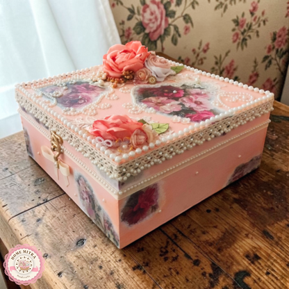 Vintage Peony and Rose Pearl Shabby Chic Vanity Trunk
