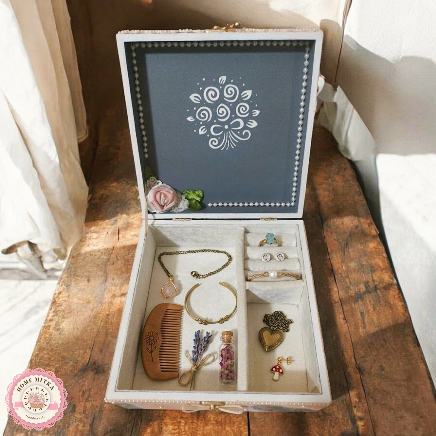 Vintage Peony and Rose Pearl Shabby Chic Vanity Trunk