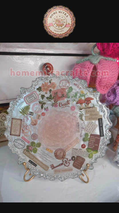 8-Inch Vintage Parisian Cafe Resin Display Plaque - Handcrafted Pearlescent Decorative Plate with Metallic Stand