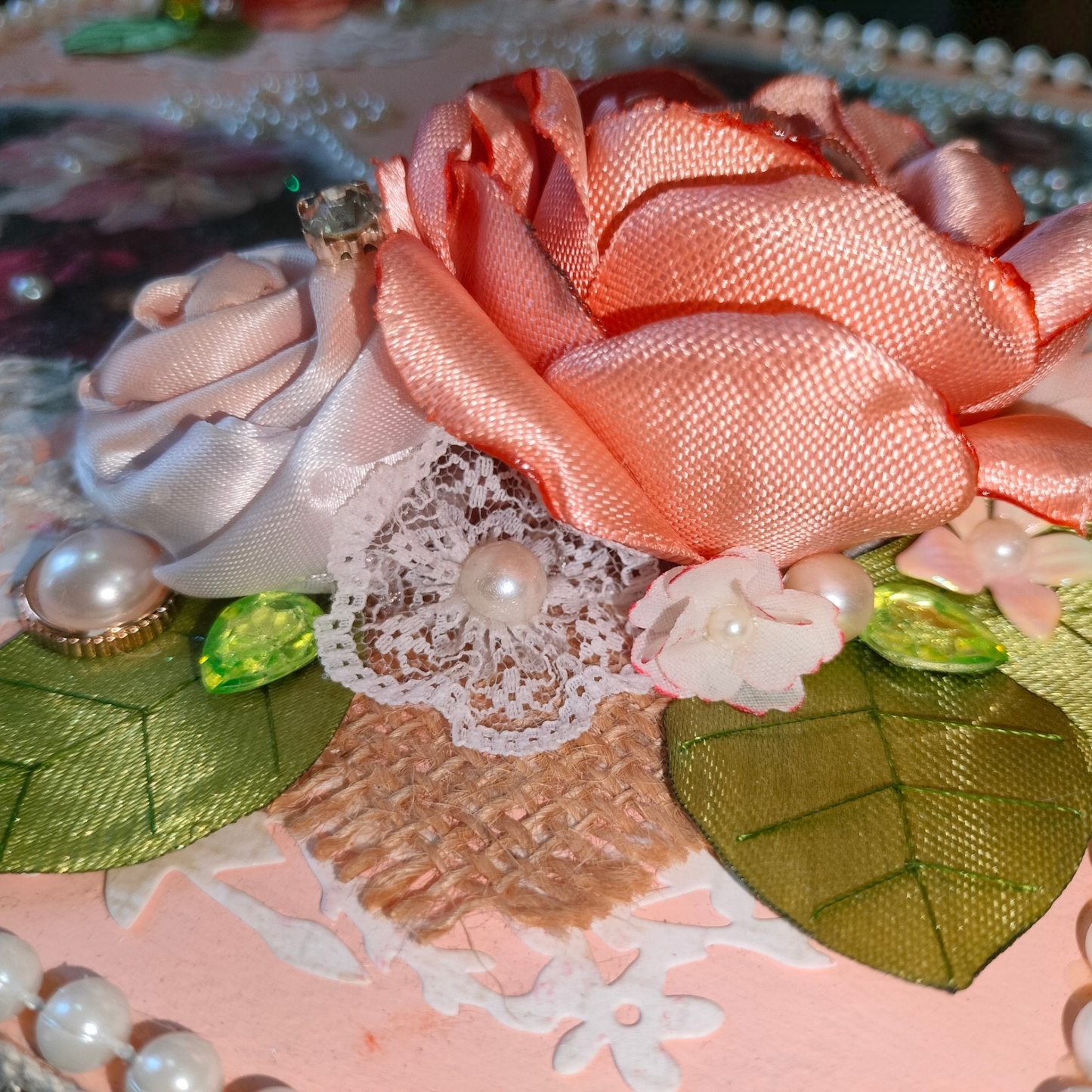 Vintage Peony and Rose Pearl Shabby Chic Vanity Trunk