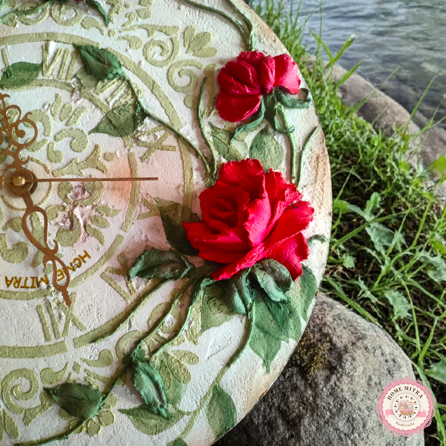 Vintage Rose 3D Sculptural Wall Clock (14-Inch)
