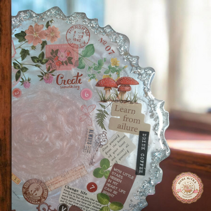 8-Inch Vintage Parisian Cafe Resin Display Plaque - Handcrafted Pearlescent Decorative Plate with Metallic Stand