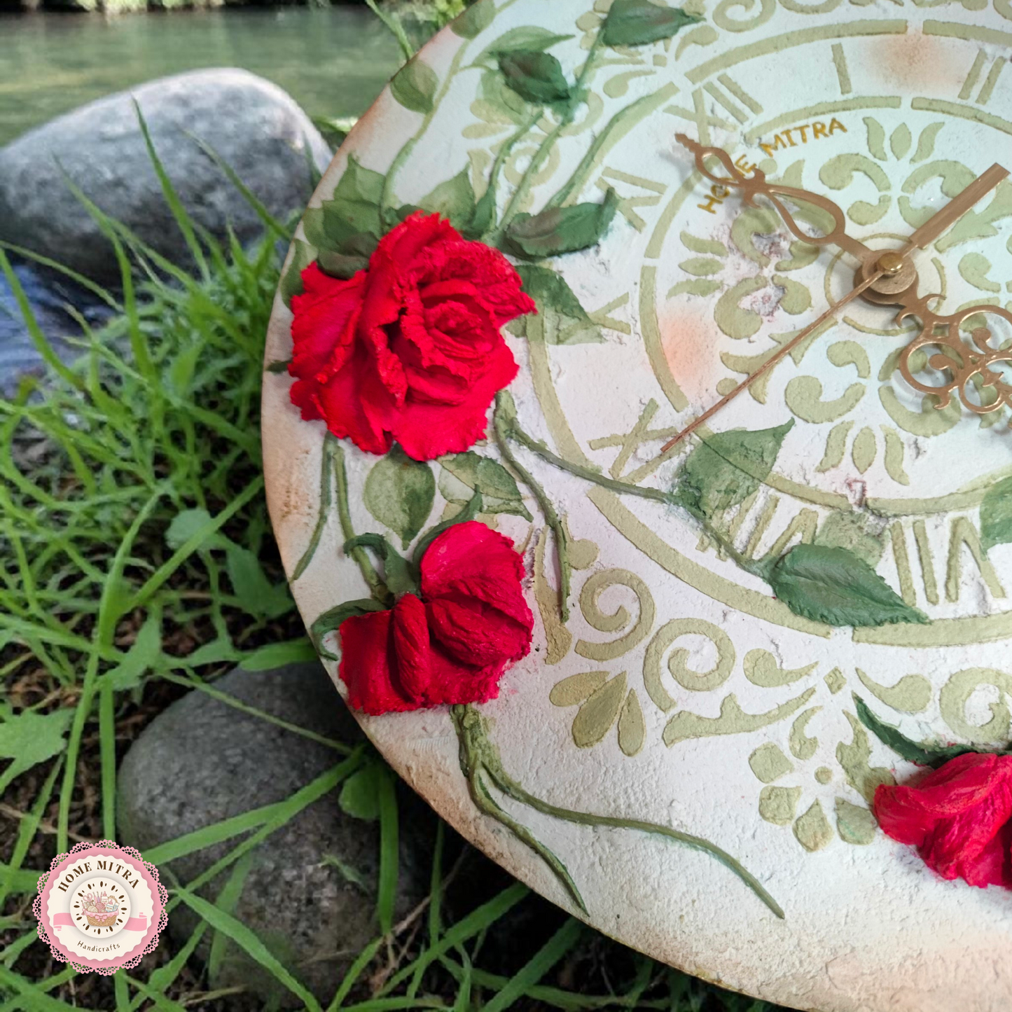 Vintage Rose 3D Sculptural Wall Clock (14-Inch)