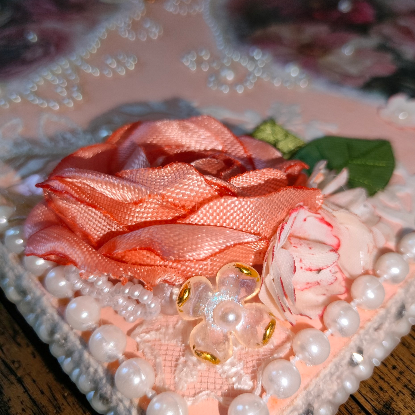 Vintage Peony and Rose Pearl Shabby Chic Vanity Trunk