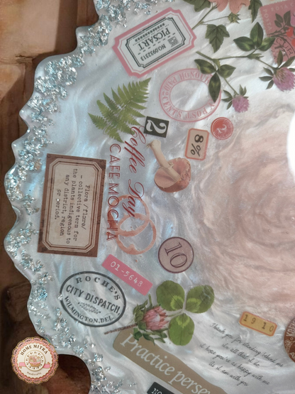 8-Inch Vintage Parisian Cafe Resin Display Plaque - Handcrafted Pearlescent Decorative Plate with Metallic Stand