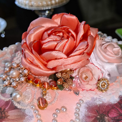 Vintage Peony and Rose Pearl Shabby Chic Vanity Trunk