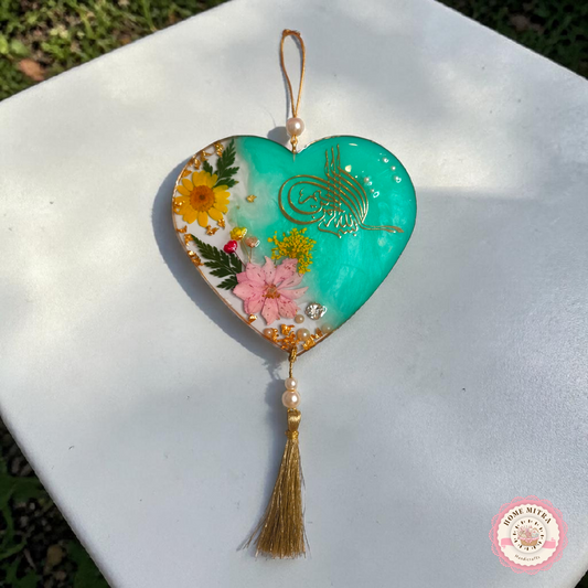 Eternal Grace: Teal & Gold Floral Resin Heart Charm