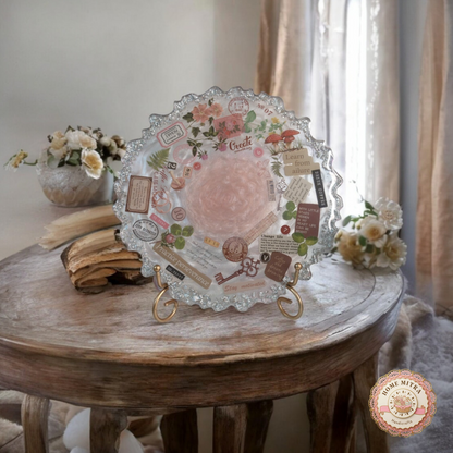 8-Inch Vintage Parisian Cafe Resin Display Plaque - Handcrafted Pearlescent Decorative Plate with Metallic Stand