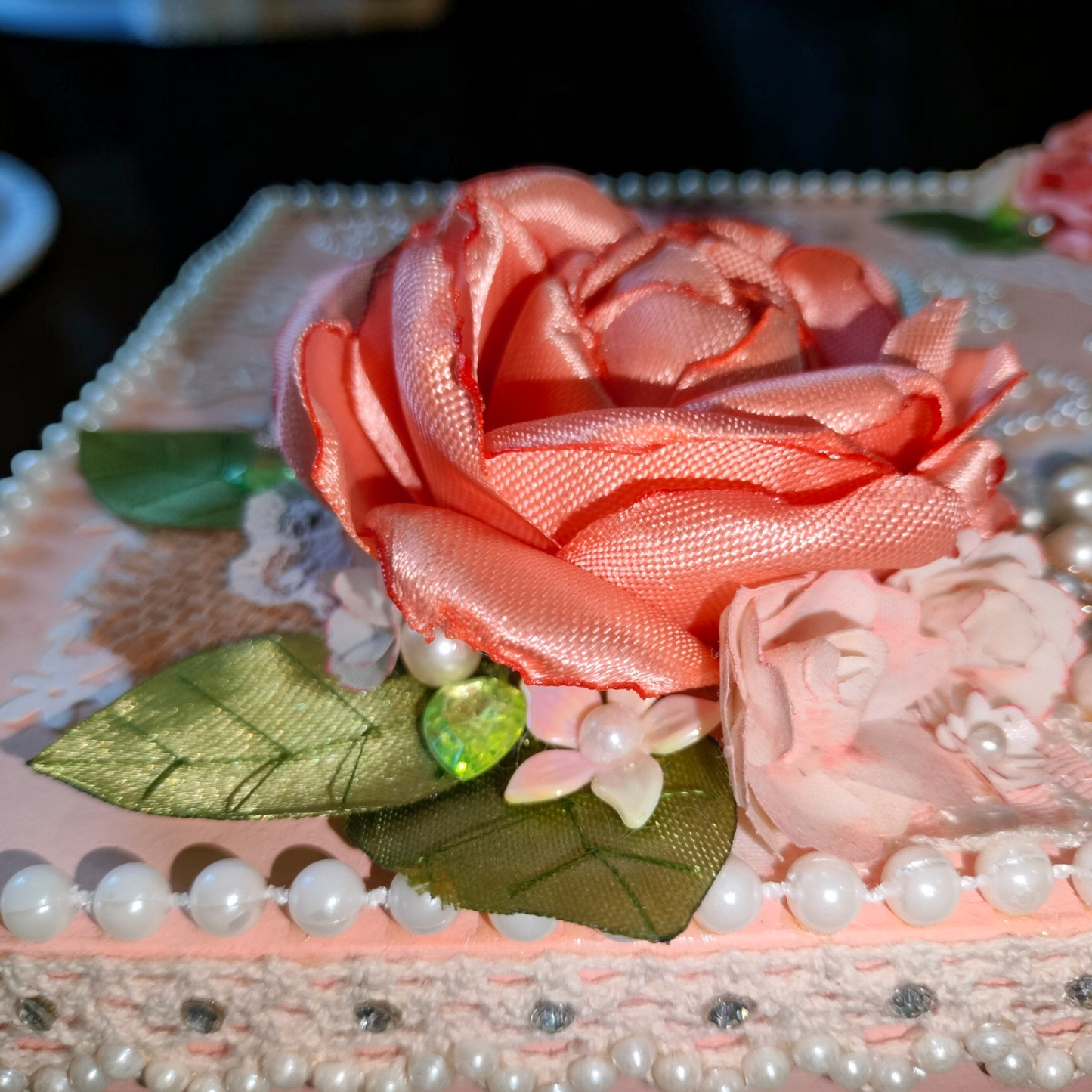 Vintage Peony and Rose Pearl Shabby Chic Vanity Trunk