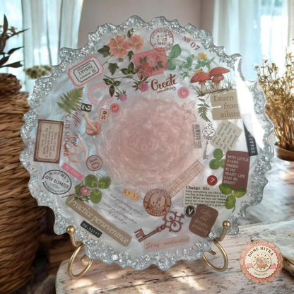 8-Inch Vintage Parisian Cafe Resin Display Plaque - Handcrafted Pearlescent Decorative Plate with Metallic Stand