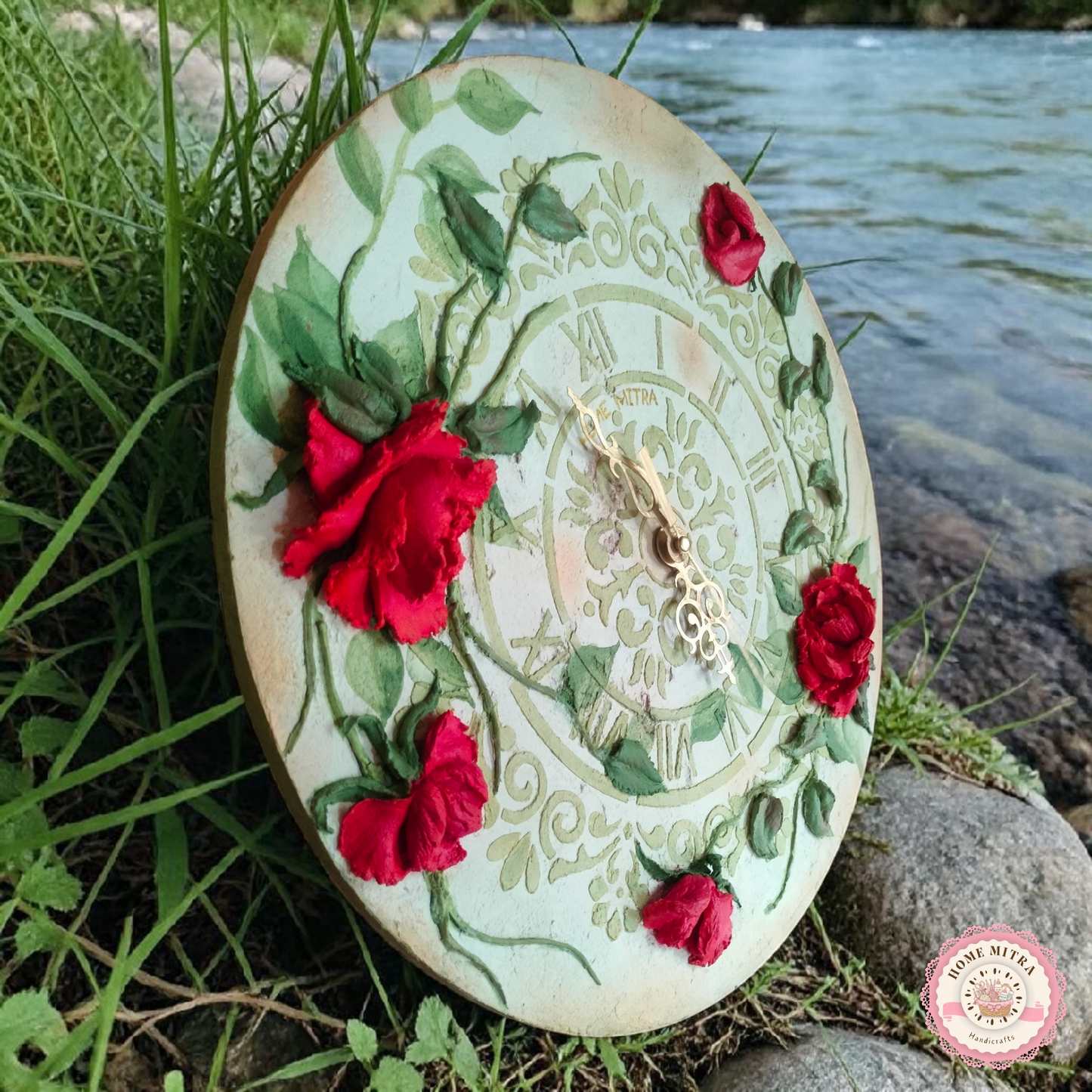 Vintage Rose 3D Sculptural Wall Clock (14-Inch)