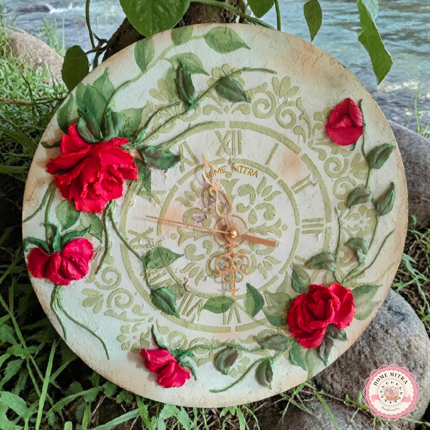 Vintage Rose 3D Sculptural Wall Clock (14-Inch)
